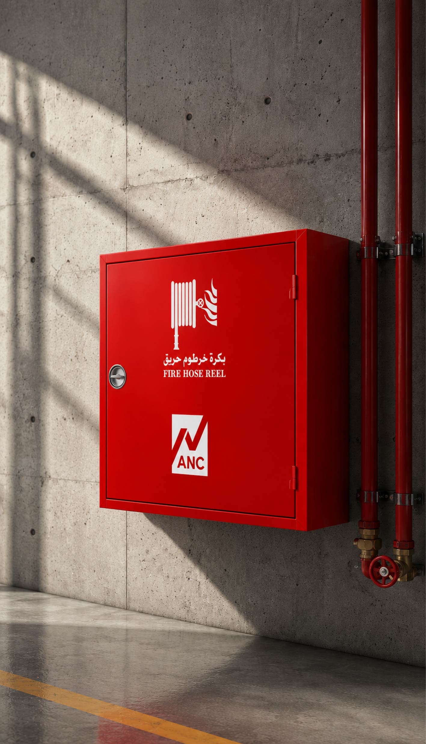 Red steel fire hose reel cabinet Saudi Arabia